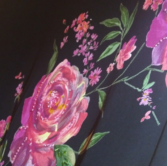 Black Maxi Dress with Beaded Red Roses - Picture 2 of 5